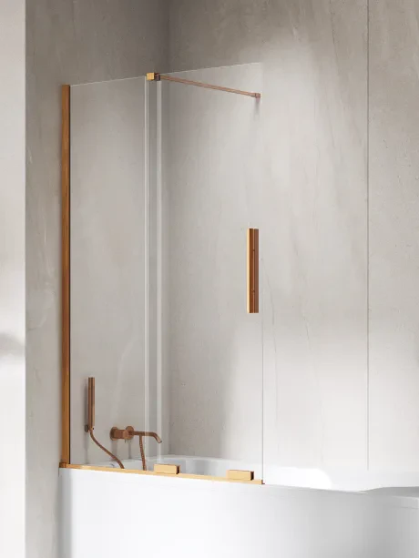 Smart Copper Brushed vonios ekranas, stumdomos durys, statmenas laikiklis