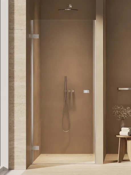 Oxia Chrome recessed shower door with 8mm clear glass and Active Shield 2.0