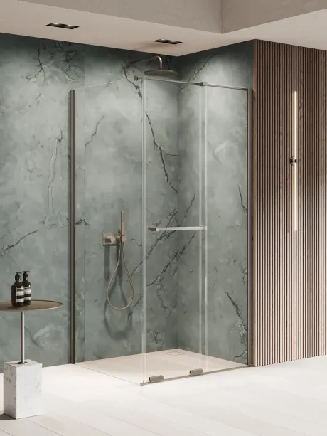 Dušo kabina Smart Gunmetal Brushed, stumdomos durys, turėklas