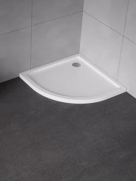 "New Cantare" akrilinis dušo padėklas, pusapvalis, baltas. Aukštis 4,5 cm