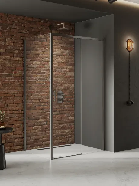 Dušo kabina Prime Gunmetal Brushed, viengubos stumdomos durys
