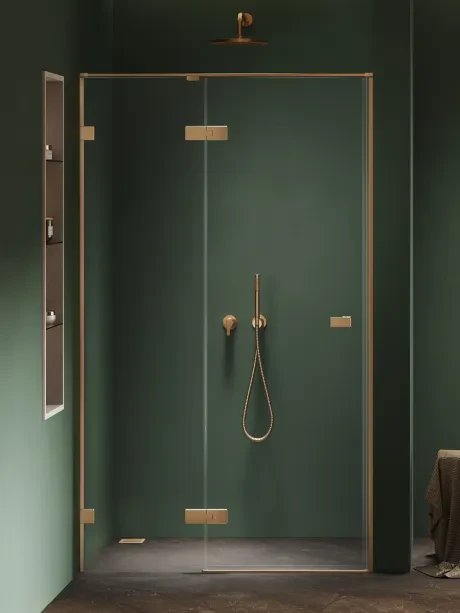 Nišinės durys Oxia Gold Brushed vienvėrės, vyriai ant mažos sienelės