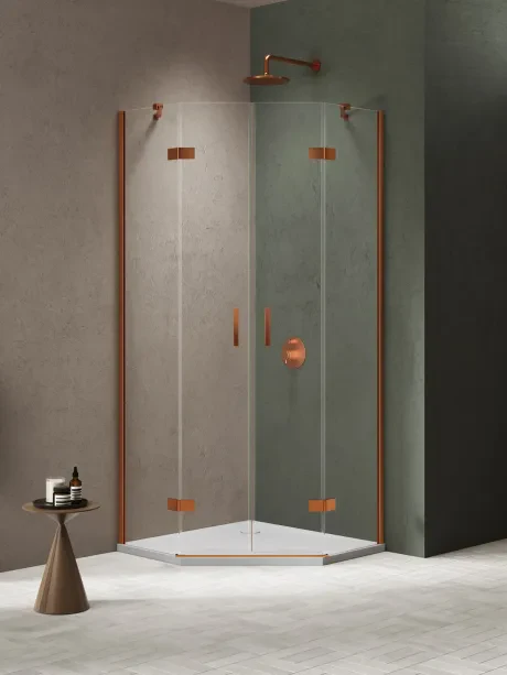Dušo kabina Nesta Copper Brushed, penkiakampė, dvigubos durys