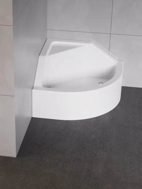 Baltos spalvos pusapvalis akrilinis dušo padėklas Angus. Aukštis 29 cm
