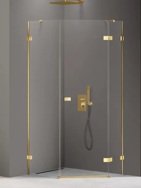 Dušo kabina „Avexa Gold Shine“, asimetrinė, penkiakampė
