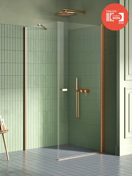 New Soleo Copper Brushed" dušo kabina su viengubomis durimis