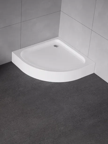Domio akrilinis dušo padėklas, pusapvalis, baltos spalvos. Aukštis 16 cm