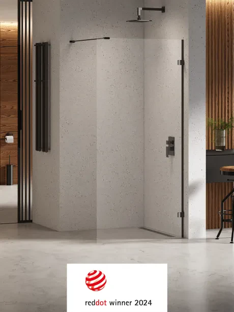 „Eventa Black Chrome“ „walk-in“ dušo kabina, vienos dalies