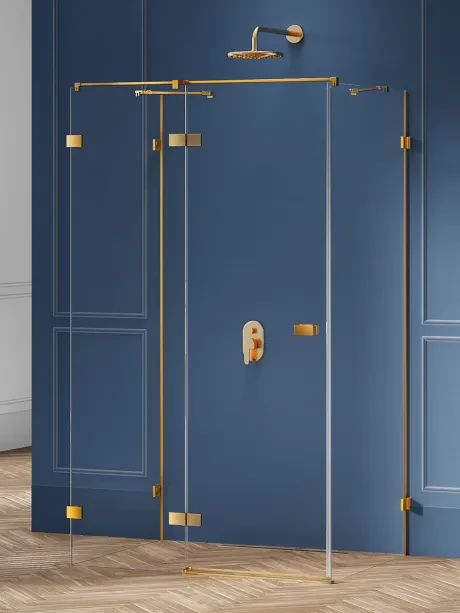 Dušo kabina „Avexa Gold Brushed“, montuojama prie sienos