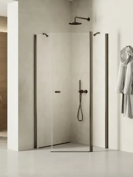 New Soleo Gunmetal Brushed" dušo kabina, penkiakampė, viengubos durys