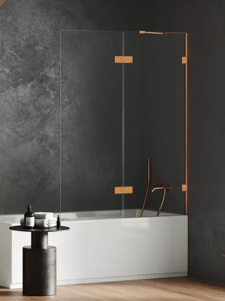Vannos pertvara „Oxia Copper Brushed“ su vienu atverčiamu vyru ant mažos sienelės