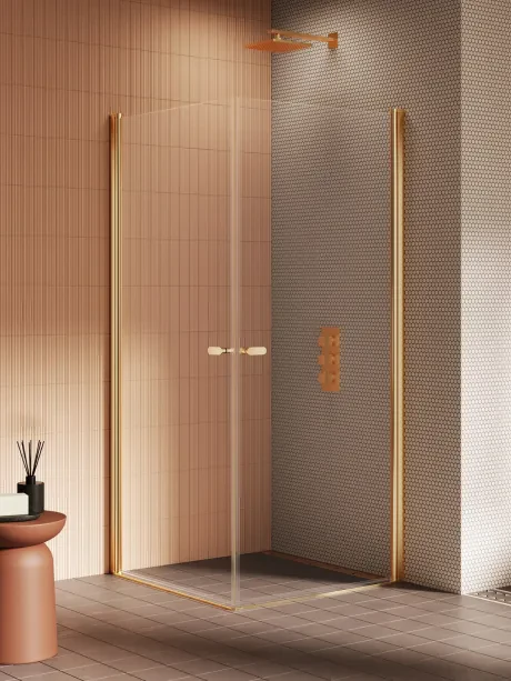 New Soleo Gold Brushed" dušo kabina, dvigubos durys