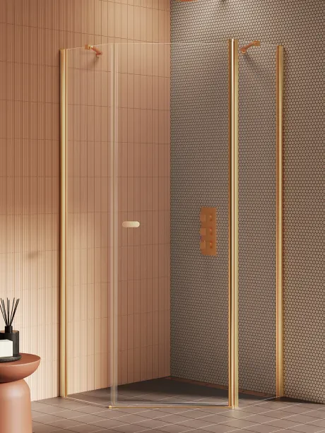 New Soleo Gold Brushed" dušo kabina, penkiakampė, vienos durys