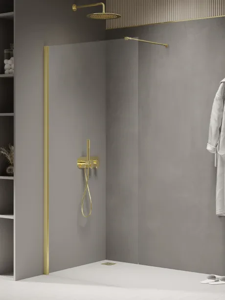 New Soleo Gold Shine" dušo kabina, statmenas laikiklis, įėjimas