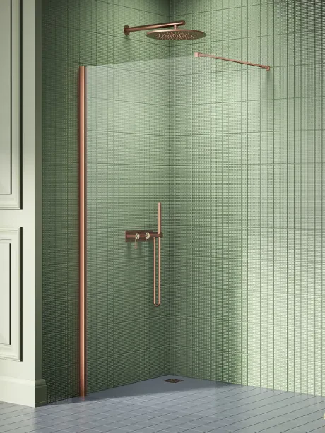 New Soleo Copper Brushed" dušo kabina su statmenu laikikliu, skirta vaikščioti