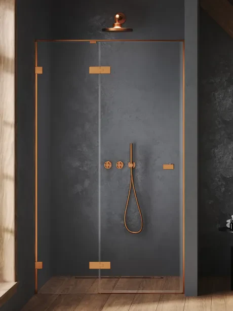 Nišinės durys Oxia Copper Brushed vienvėrės, vyriai ant mažos sienelės