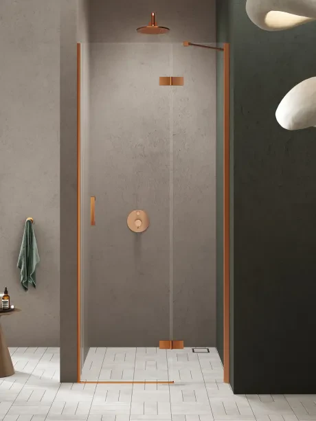 Nesta Copper Brushed Recessed Shower Door, Single Door