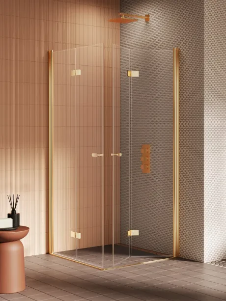 New Soleo Gold Brushed" dušo kabina, sulankstomos dvigubos durys