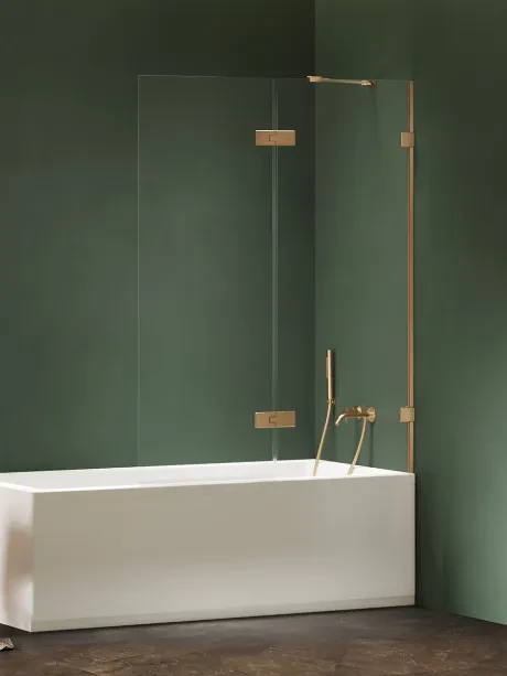 Vonios pertvara „Oxia Gold Brushed“ su vienu atverčiamu vyru ant mažos sienelės