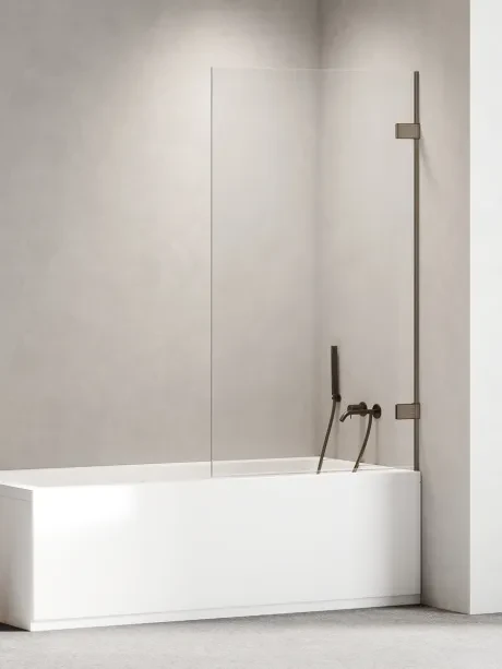 Vonios pertvara „Oxia Gunmetal Brushed“ su vienu atverčiamu vyru prie sienos