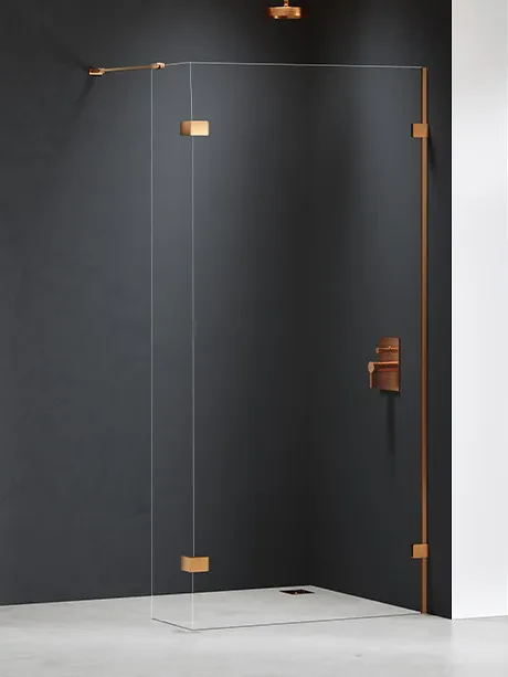 „Eventa Copper Brushed“ „walk-in“ dušo kabina. Vieno elemento, su papildoma sienele