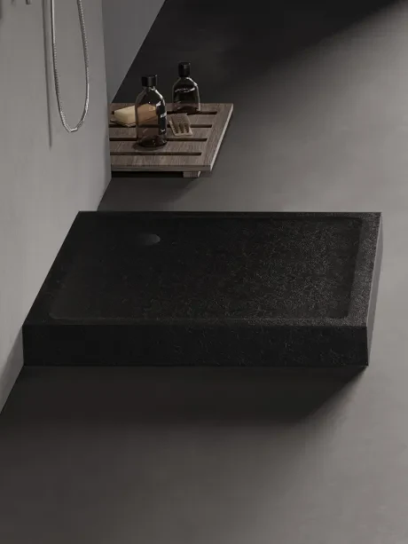 Mild Stone akrilo dušo padėklas, kvadratinis, juodos spalvos, 11,5 cm aukščio